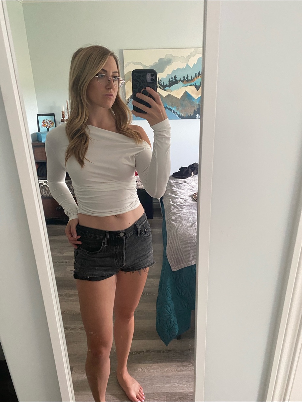 White One-Shoulder Long-Sleeve Crop Top